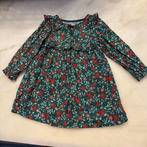 Cat & Jack Girls Long Sleeve Holiday Christmas Floral Dress Size 3T Gold Thread